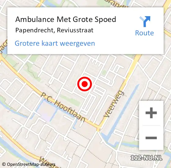 Locatie op kaart van de 112 melding: Ambulance Met Grote Spoed Naar Papendrecht, Reviusstraat op 5 juni 2015 14:55