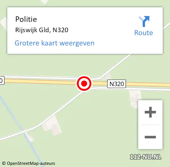 Locatie op kaart van de 112 melding: Politie Rijswijk Gld, N320 op 5 juni 2015 18:24