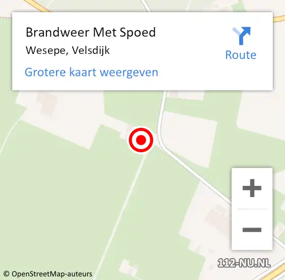 Locatie op kaart van de 112 melding: Brandweer Met Spoed Naar Wesepe, Velsdijk op 5 juni 2015 19:15