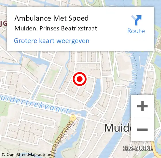 Locatie op kaart van de 112 melding: Ambulance Met Spoed Naar Muiden, Prinses Beatrixstraat op 5 juni 2015 19:57