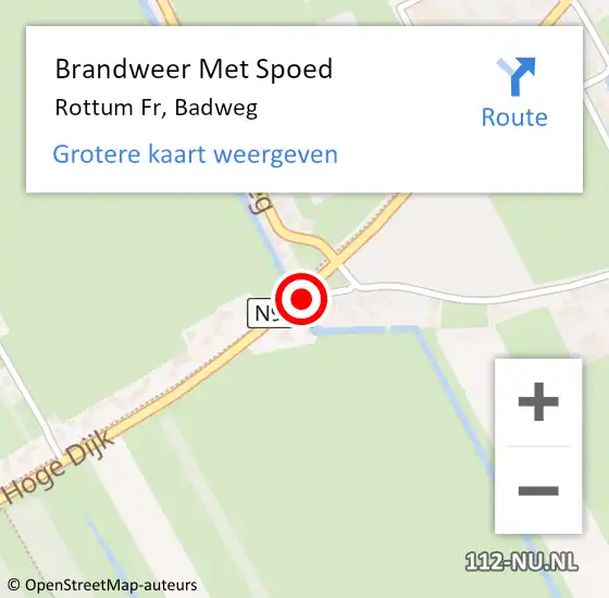Locatie op kaart van de 112 melding: Brandweer Met Spoed Naar Rottum Fr, Badweg op 5 juni 2015 19:57