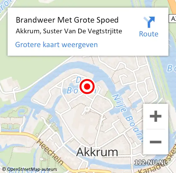 Locatie op kaart van de 112 melding: Brandweer Met Grote Spoed Naar Akkrum, Suster Van De Vegtstrjitte op 5 juni 2015 19:58