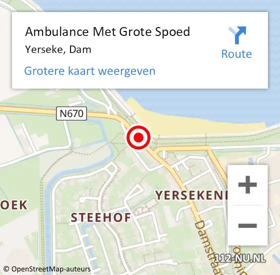 Locatie op kaart van de 112 melding: Ambulance Met Grote Spoed Naar Yerseke, Dam op 5 juni 2015 20:21