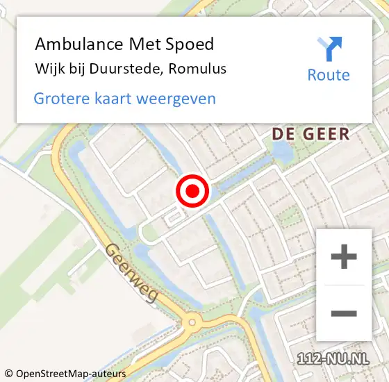 Locatie op kaart van de 112 melding: Ambulance Met Spoed Naar Wijk bij Duurstede, Romulus op 5 juni 2015 20:23