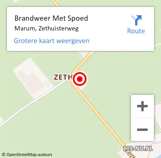 Locatie op kaart van de 112 melding: Brandweer Met Spoed Naar Marum, Zethuisterweg op 5 juni 2015 20:54