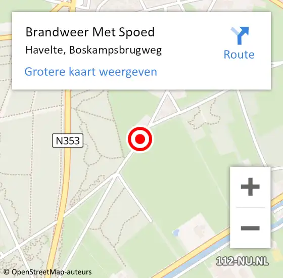 Locatie op kaart van de 112 melding: Brandweer Met Spoed Naar Havelte, Boskampsbrugweg op 5 juni 2015 21:27