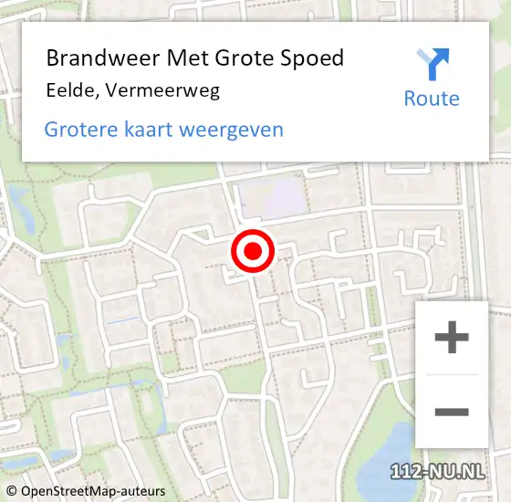 Locatie op kaart van de 112 melding: Brandweer Met Grote Spoed Naar Eelde, Vermeerweg op 5 juni 2015 21:48
