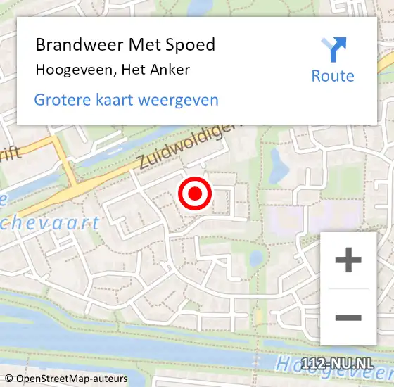 Locatie op kaart van de 112 melding: Brandweer Met Spoed Naar Hoogeveen, Het Anker op 5 juni 2015 21:49