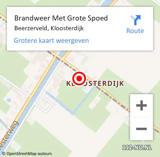 Locatie op kaart van de 112 melding: Brandweer Met Grote Spoed Naar Beerzerveld, Kloosterdijk op 5 juni 2015 22:10