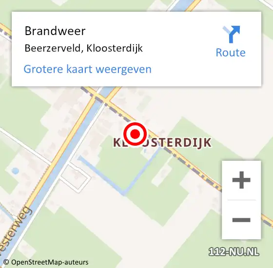 Locatie op kaart van de 112 melding: Brandweer Beerzerveld, Kloosterdijk op 5 juni 2015 22:47