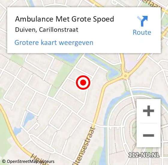 Locatie op kaart van de 112 melding: Ambulance Met Grote Spoed Naar Duiven, Carillonstraat op 5 juni 2015 23:16