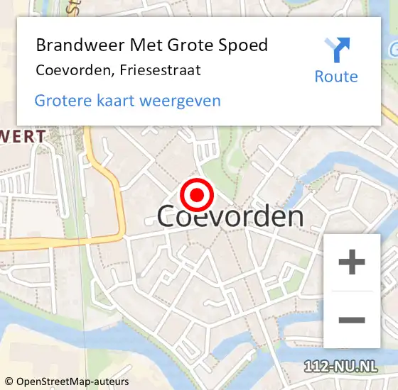 Locatie op kaart van de 112 melding: Brandweer Met Grote Spoed Naar Coevorden, Friesestraat op 12 september 2013 11:38