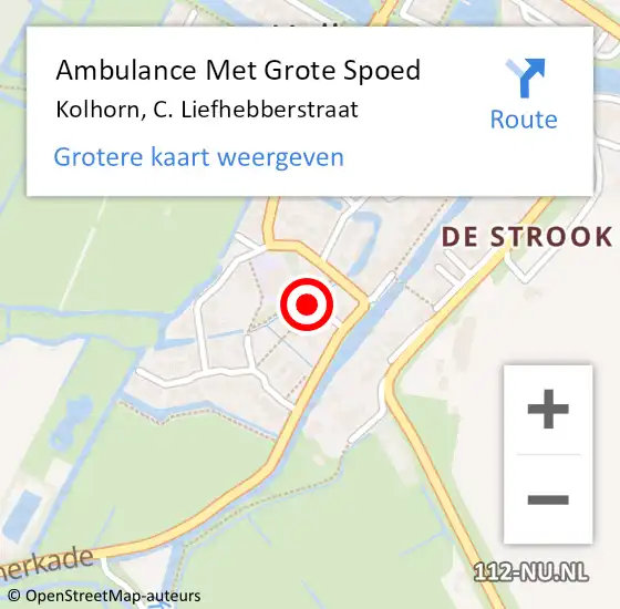 Locatie op kaart van de 112 melding: Ambulance Met Grote Spoed Naar Kolhorn, C. Liefhebberstraat op 6 juni 2015 06:26