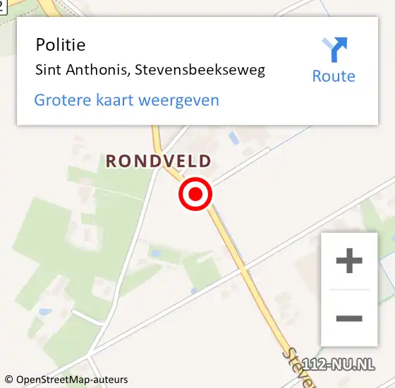 Locatie op kaart van de 112 melding: Politie Sint Anthonis, Stevensbeekseweg op 6 juni 2015 08:56