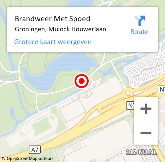 Locatie op kaart van de 112 melding: Brandweer Met Spoed Naar Groningen, Mulock Houwerlaan op 6 juni 2015 09:01