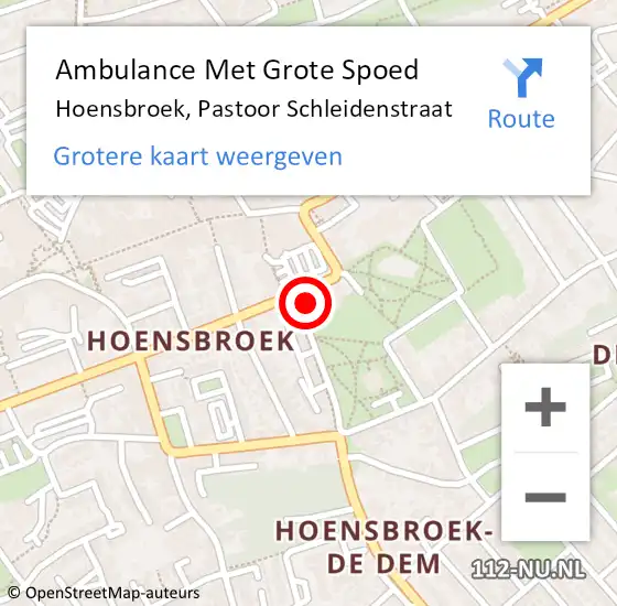 Locatie op kaart van de 112 melding: Ambulance Met Grote Spoed Naar Hoensbroek, Pastoor Schleidenstraat op 6 juni 2015 10:00