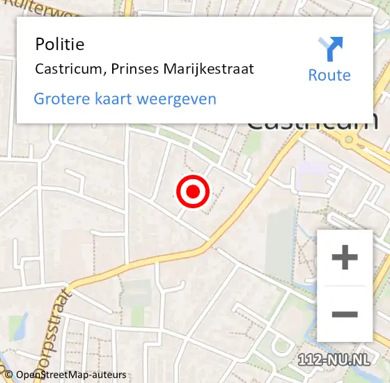 Locatie op kaart van de 112 melding: Politie Castricum, Prinses Marijkestraat op 6 juni 2015 12:31