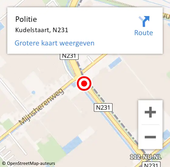 Locatie op kaart van de 112 melding: Politie Kudelstaart, N231 op 6 juni 2015 13:36