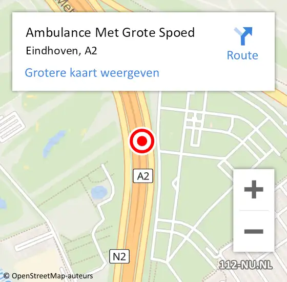 Locatie op kaart van de 112 melding: Ambulance Met Grote Spoed Naar Eindhoven, A2 L hectometerpaal: 154,3 op 6 juni 2015 15:01