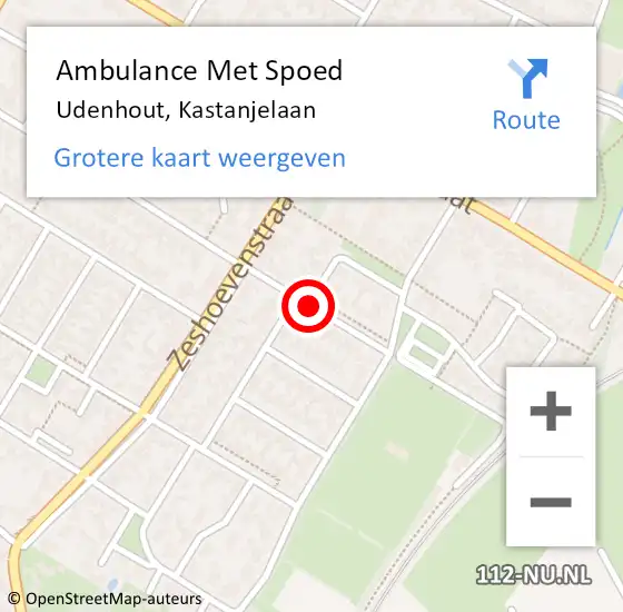 Locatie op kaart van de 112 melding: Ambulance Met Spoed Naar Udenhout, Kastanjelaan op 6 juni 2015 15:58