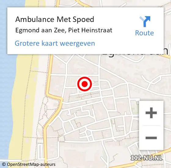 Locatie op kaart van de 112 melding: Ambulance Met Spoed Naar Egmond aan Zee, Piet Heinstraat op 6 juni 2015 16:09