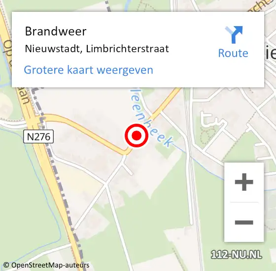 Locatie op kaart van de 112 melding: Brandweer Nieuwstadt, Limbrichterstraat op 6 juni 2015 16:35