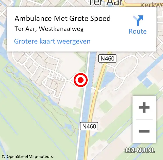 Locatie op kaart van de 112 melding: Ambulance Met Grote Spoed Naar Ter Aar, Westkanaalweg op 10 november 2013 02:00