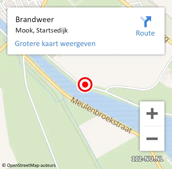 Locatie op kaart van de 112 melding: Brandweer Mook, Startsedijk op 6 juni 2015 18:52