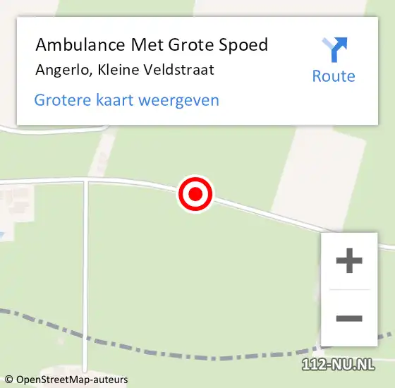 Locatie op kaart van de 112 melding: Ambulance Met Grote Spoed Naar Angerlo, Kleine Veldstraat op 6 juni 2015 20:28