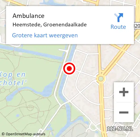 Locatie op kaart van de 112 melding: Ambulance Heemstede, Groenendaalkade op 6 juni 2015 22:38