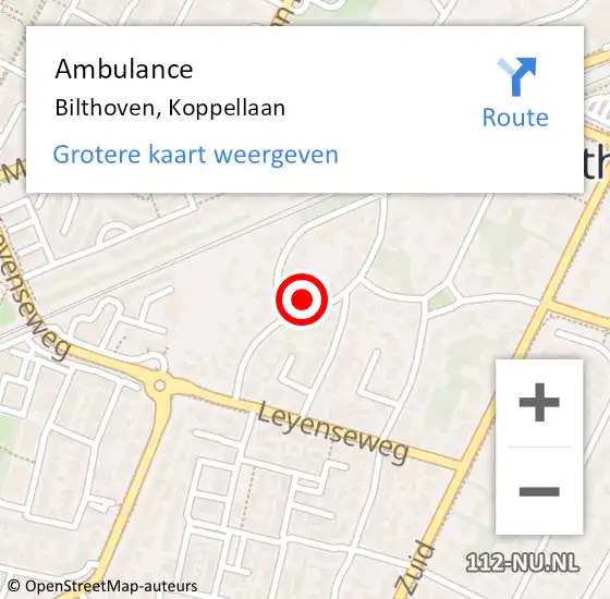 Locatie op kaart van de 112 melding: Ambulance Bilthoven, Koppellaan op 6 juni 2015 23:09