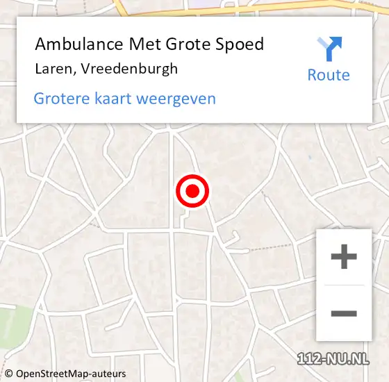 Locatie op kaart van de 112 melding: Ambulance Met Grote Spoed Naar Laren, Vreedenburgh op 6 juni 2015 23:47