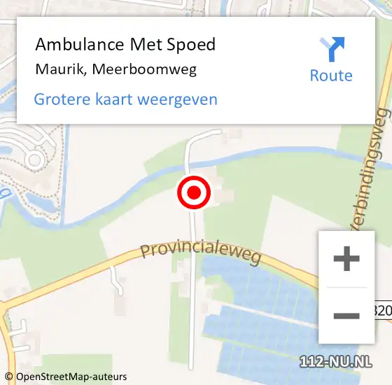 Locatie op kaart van de 112 melding: Ambulance Met Spoed Naar Maurik, Meerboomweg op 7 juni 2015 02:17