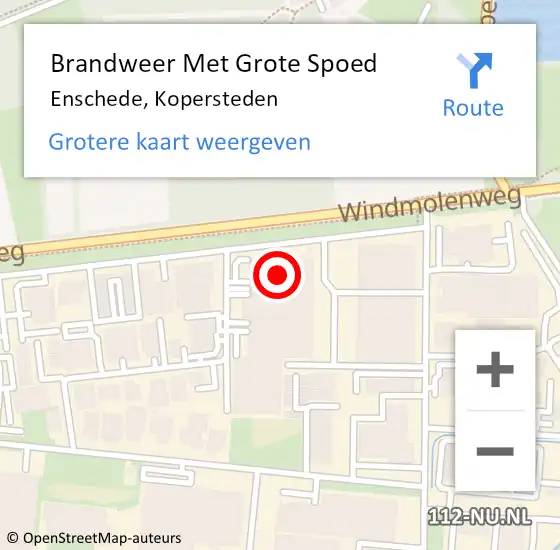 Locatie op kaart van de 112 melding: Brandweer Met Grote Spoed Naar Enschede, Kopersteden op 7 juni 2015 02:54