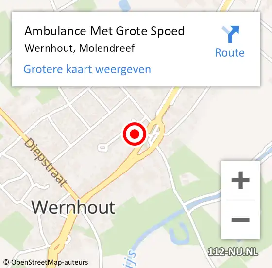 Locatie op kaart van de 112 melding: Ambulance Met Grote Spoed Naar Wernhout, Molendreef op 7 juni 2015 04:49