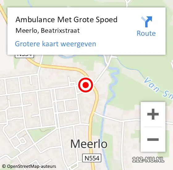 Locatie op kaart van de 112 melding: Ambulance Met Grote Spoed Naar Meerlo, Beatrixstraat op 7 juni 2015 04:52