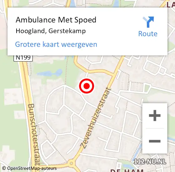 Locatie op kaart van de 112 melding: Ambulance Met Spoed Naar Hoogland, Gerstekamp op 7 juni 2015 09:17