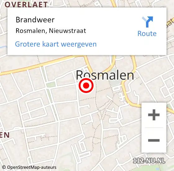 Locatie op kaart van de 112 melding: Brandweer Rosmalen, Nieuwstraat op 7 juni 2015 10:51