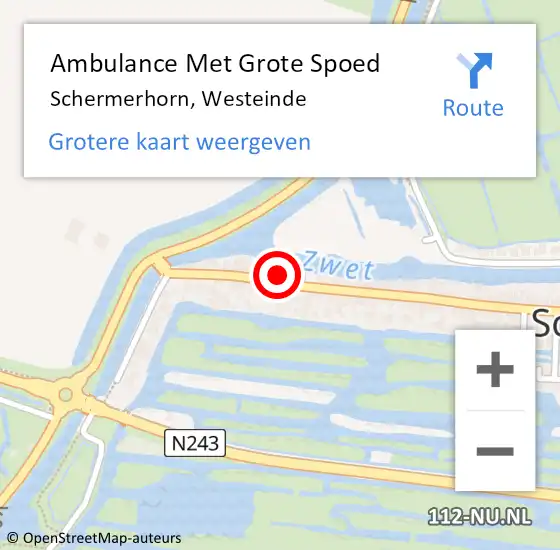 Locatie op kaart van de 112 melding: Ambulance Met Grote Spoed Naar Schermerhorn, Westeinde op 7 juni 2015 11:41