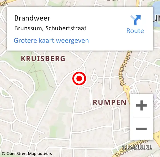 Locatie op kaart van de 112 melding: Brandweer Brunssum, Schubertstraat op 10 november 2013 05:25