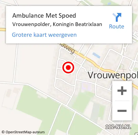 Locatie op kaart van de 112 melding: Ambulance Met Spoed Naar Vrouwenpolder, Koningin Beatrixlaan op 7 juni 2015 14:16