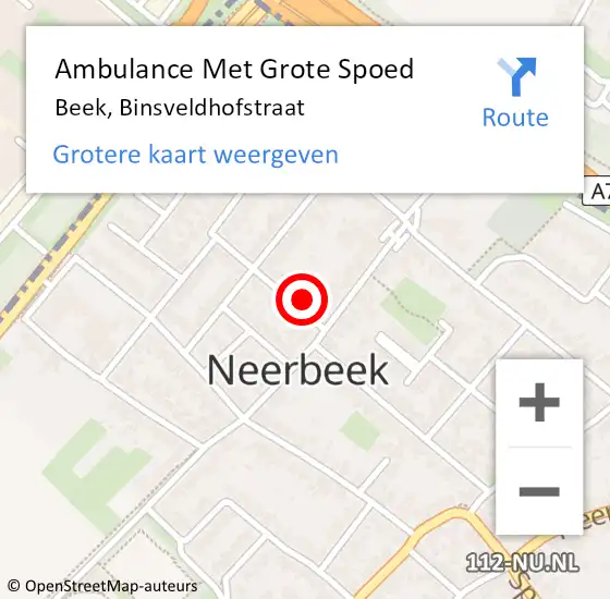 Locatie op kaart van de 112 melding: Ambulance Met Grote Spoed Naar Beek, Binsveldhofstraat op 7 juni 2015 14:31