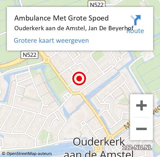 Locatie op kaart van de 112 melding: Ambulance Met Grote Spoed Naar Ouderkerk aan de Amstel, Jan De Beyerhof op 7 juni 2015 15:49