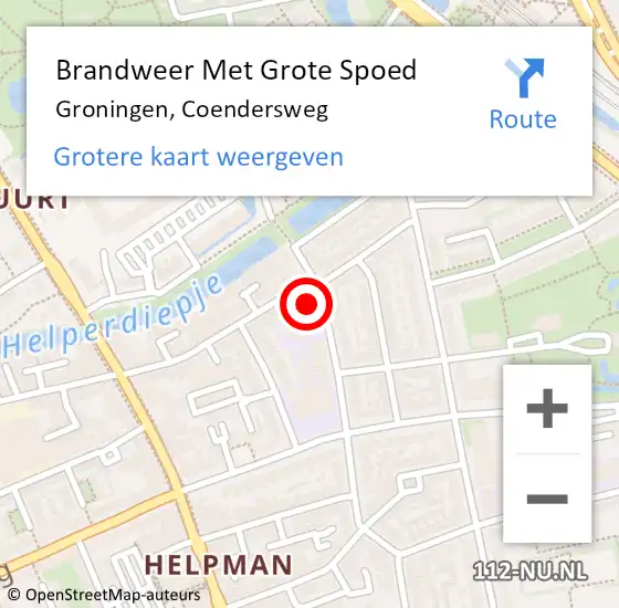 Locatie op kaart van de 112 melding: Brandweer Met Grote Spoed Naar Groningen, Coendersweg op 7 juni 2015 18:37