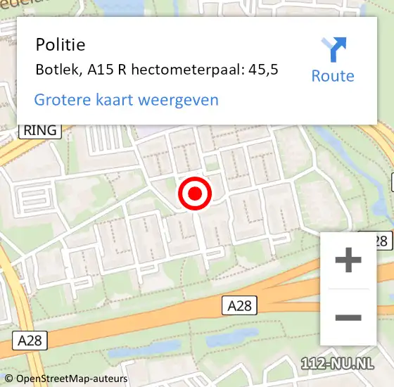 Locatie op kaart van de 112 melding: Politie Botlek, A15 R hectometerpaal: 45,5 op 7 juni 2015 18:58