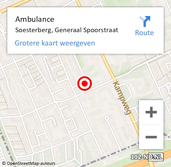 Locatie op kaart van de 112 melding: Ambulance Soesterberg, Generaal Spoorstraat op 7 juni 2015 19:37