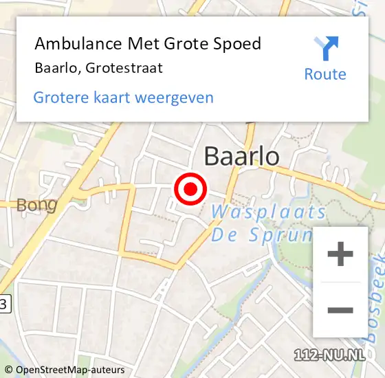 Locatie op kaart van de 112 melding: Ambulance Met Grote Spoed Naar Baarlo, Grotestraat op 7 juni 2015 19:51