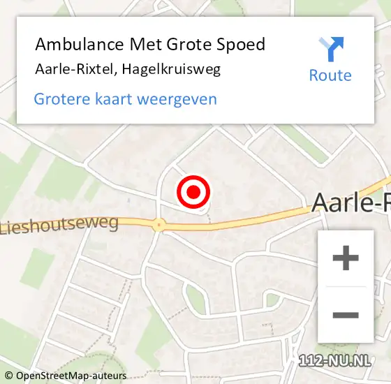 Locatie op kaart van de 112 melding: Ambulance Met Grote Spoed Naar Aarle-Rixtel, Hagelkruisweg op 7 juni 2015 22:09