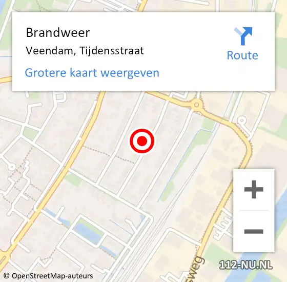 Locatie op kaart van de 112 melding: Brandweer Veendam, Tijdensstraat op 7 juni 2015 22:51