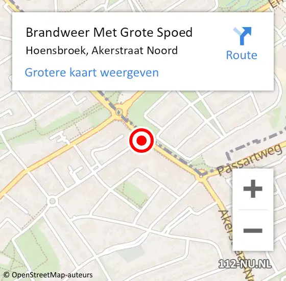 Locatie op kaart van de 112 melding: Brandweer Met Grote Spoed Naar Hoensbroek, Akerstraat Noord op 8 juni 2015 01:07